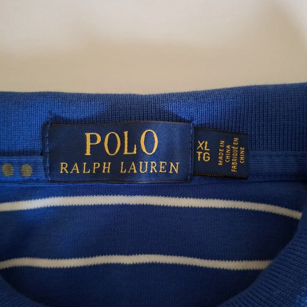 Polo Ralph Lauren Shirt Mens XL Blue White Striped Long Sleeve Polo Pony Logo